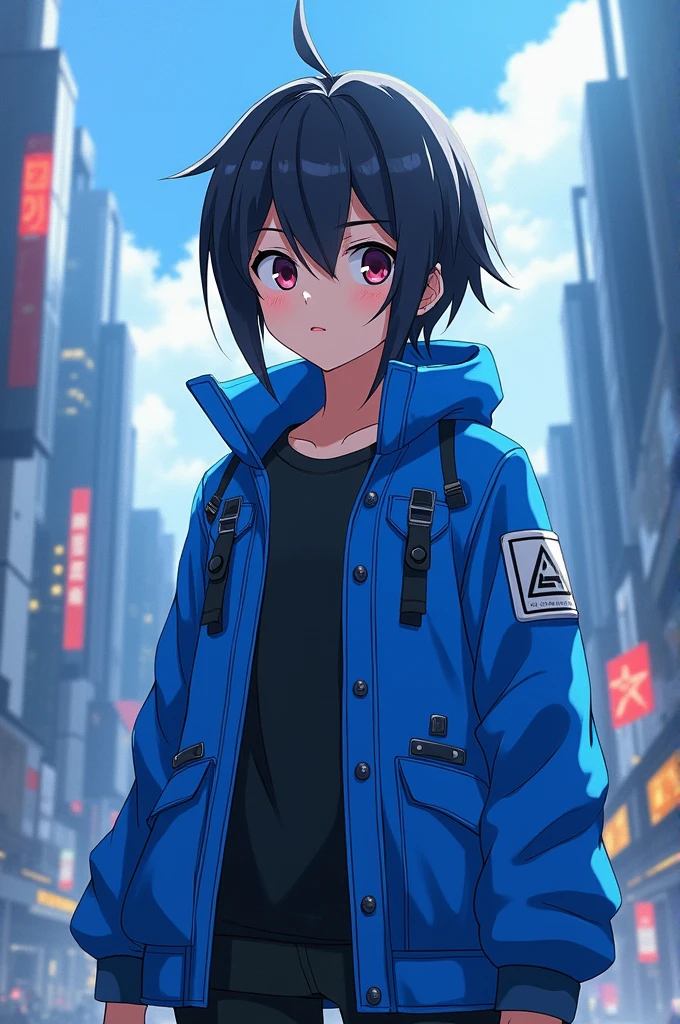 A anime character in blue Jacket