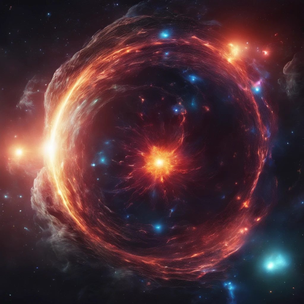 a cosmic cloud, strands of fractal nebulae, cosmic vortex, celestial phenomenon, energy in space interacting violently, creating new worlds and dimensions, becoming the vibrations that orchestrate the universal symphony, vibrant color, spiraling matter spinning, unreal, high contrast, hyper-realistic, supersaturated, colorful, 8K, ultra HDR, cinematic portrait, realistic cinematic photography, octane rendering, trending on Artstation, cinematic realism, full focus, attention to detail, extremely detailed, highest quality images, celestial vortex, event horizon, universal symphony, solar systems colliding together,stars going supernova, asteroids and meteors destroy snd create life, God's Beauty, masterpiece