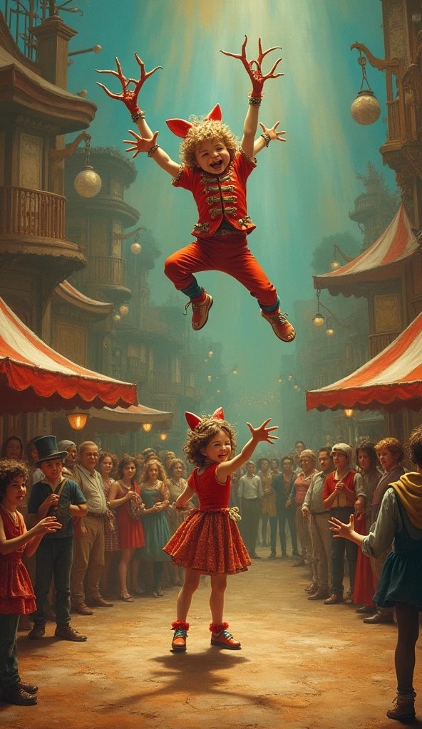 Historical or artistic representation of "little people" in entertainment contexts.