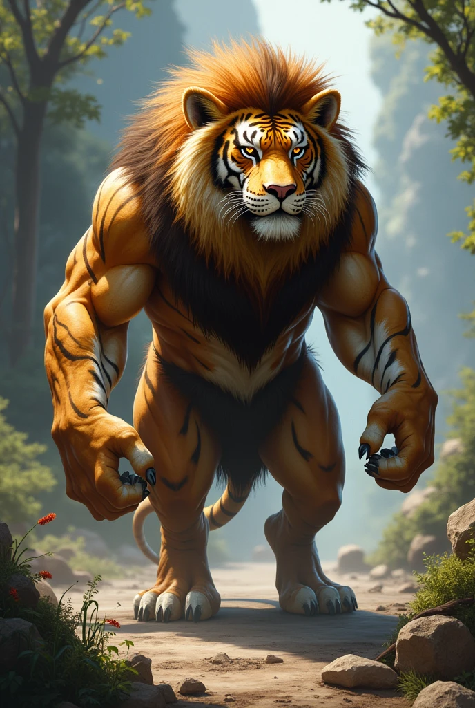Mix a tiger and a lion. Create a hybrid animal from tiger and lion