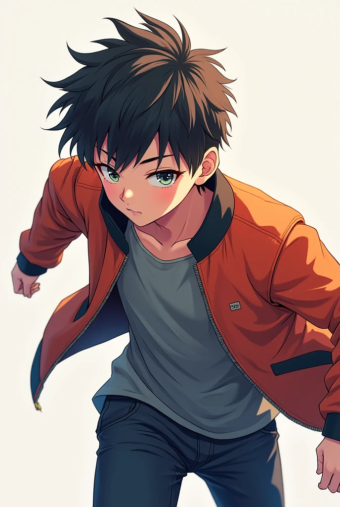 A anime 
boy character in Jacket and forward 
