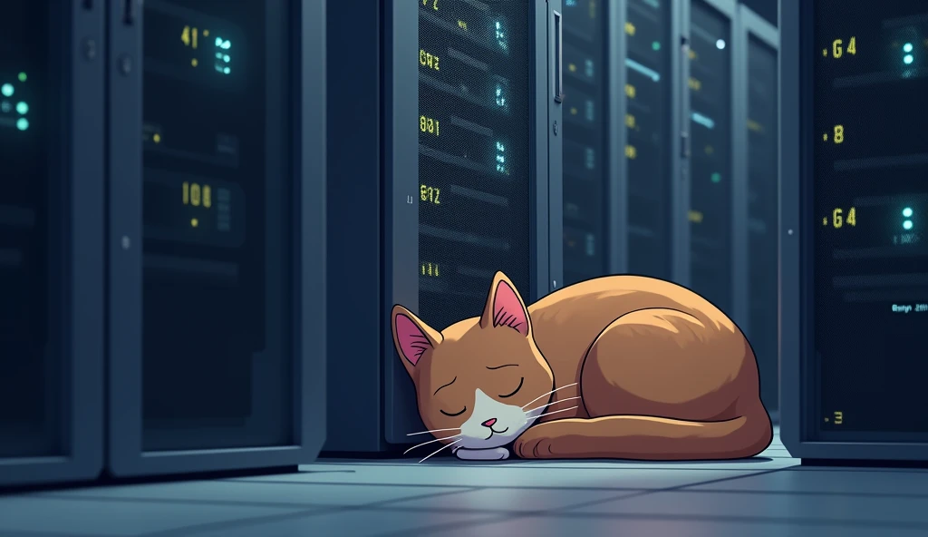 Photo , Server, there is a cat sleeping in a ball in the corner