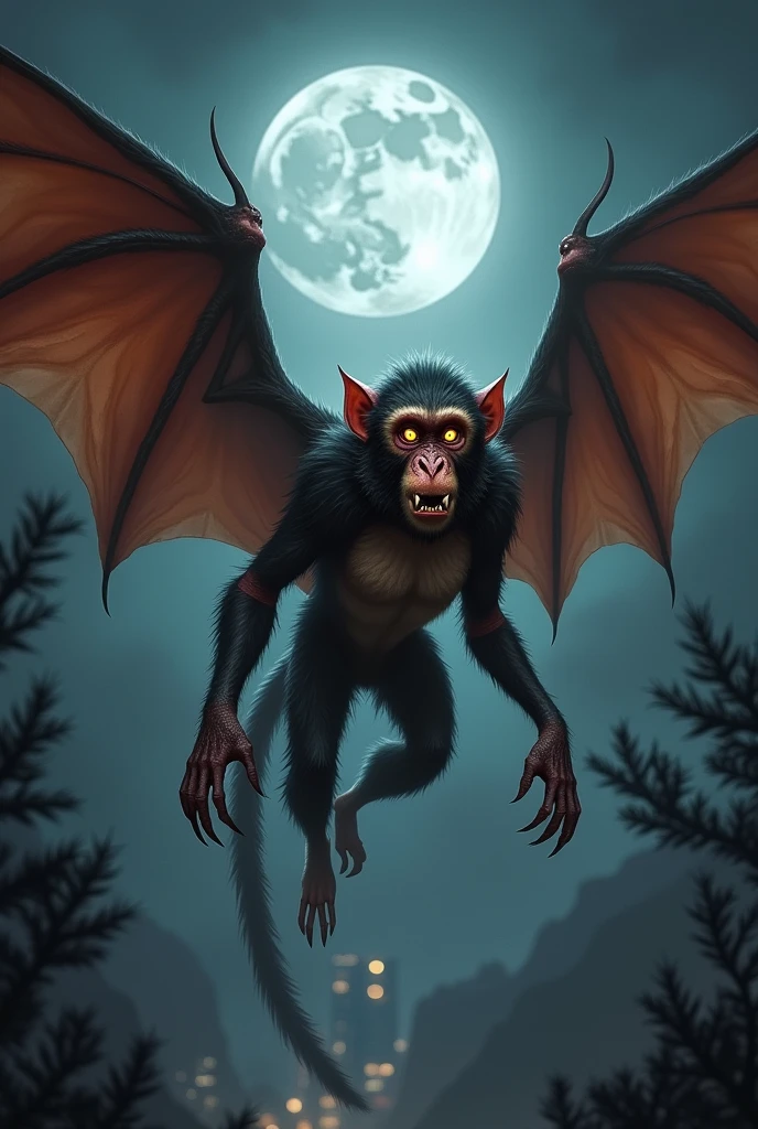 Create a hybrid animal from a monkey and a bat. At night