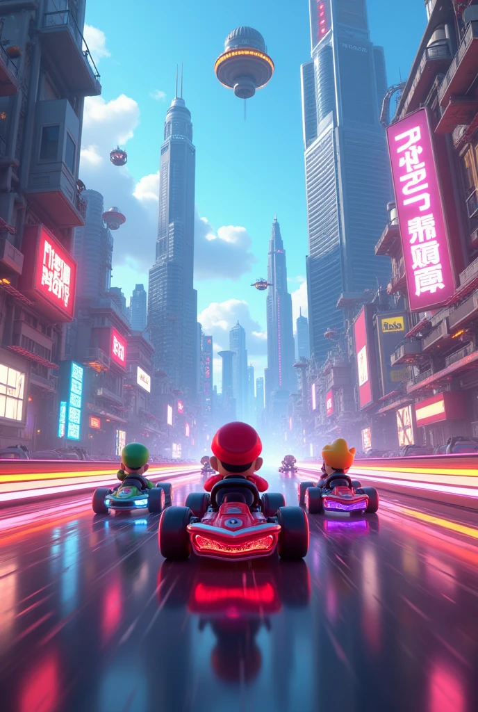 Mario Kart Background with Future City in the Background