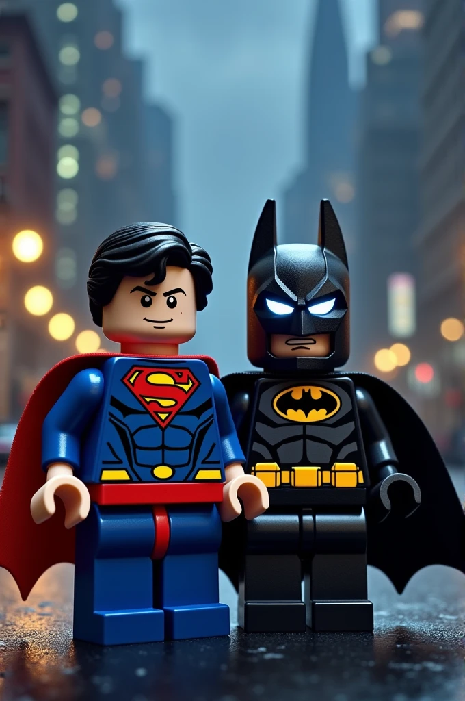 Superman and Batman in lego art, night