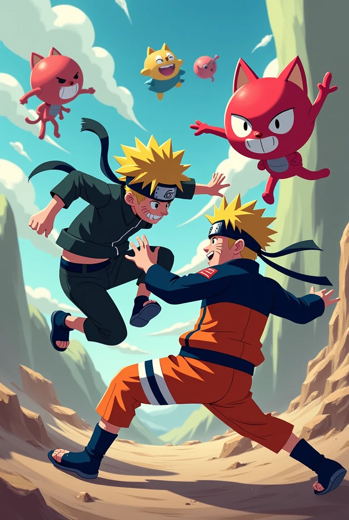 Make Naruto fight an epic battle with Gumball from the Amazing World of Gumball Gumball art style