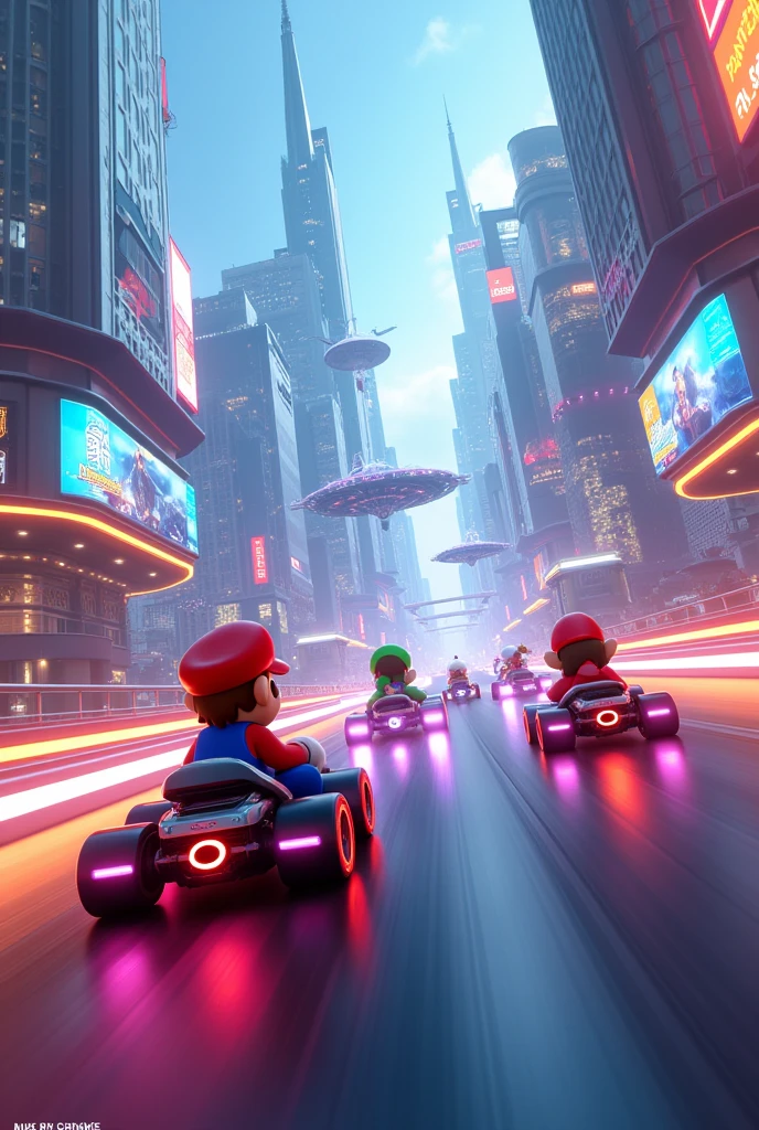 Mario Kart Background with Future City in the Background