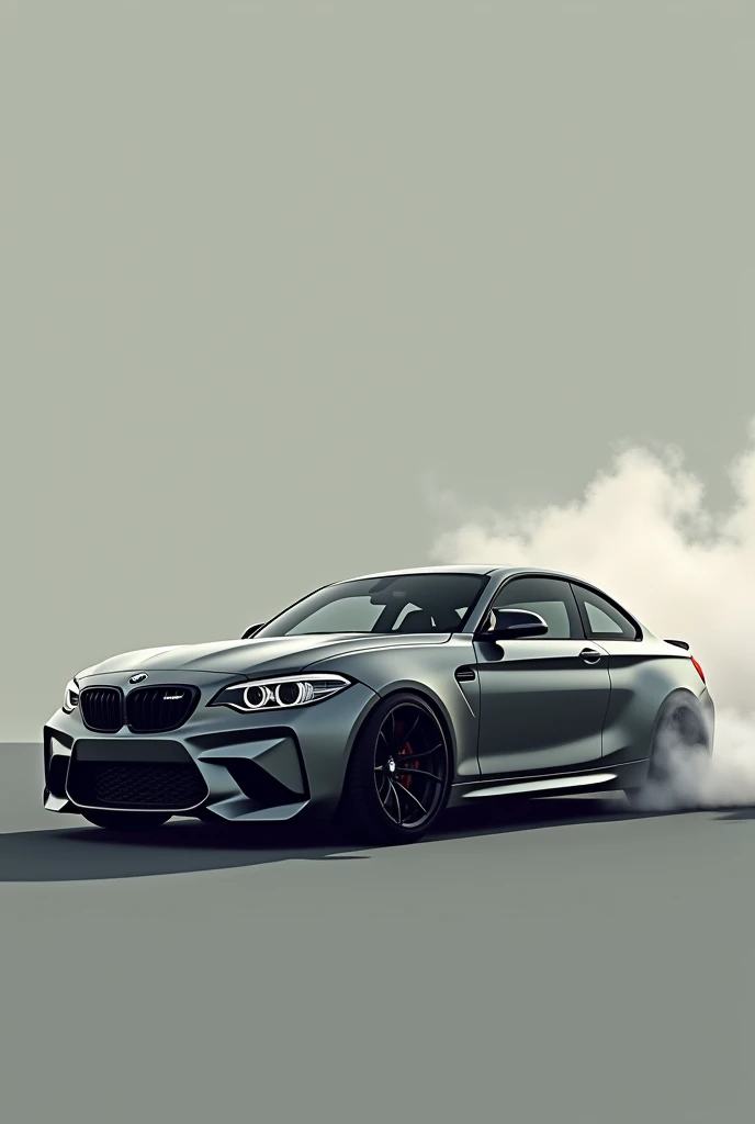 Small Old BMW M2 side view smoke behind car meters apart