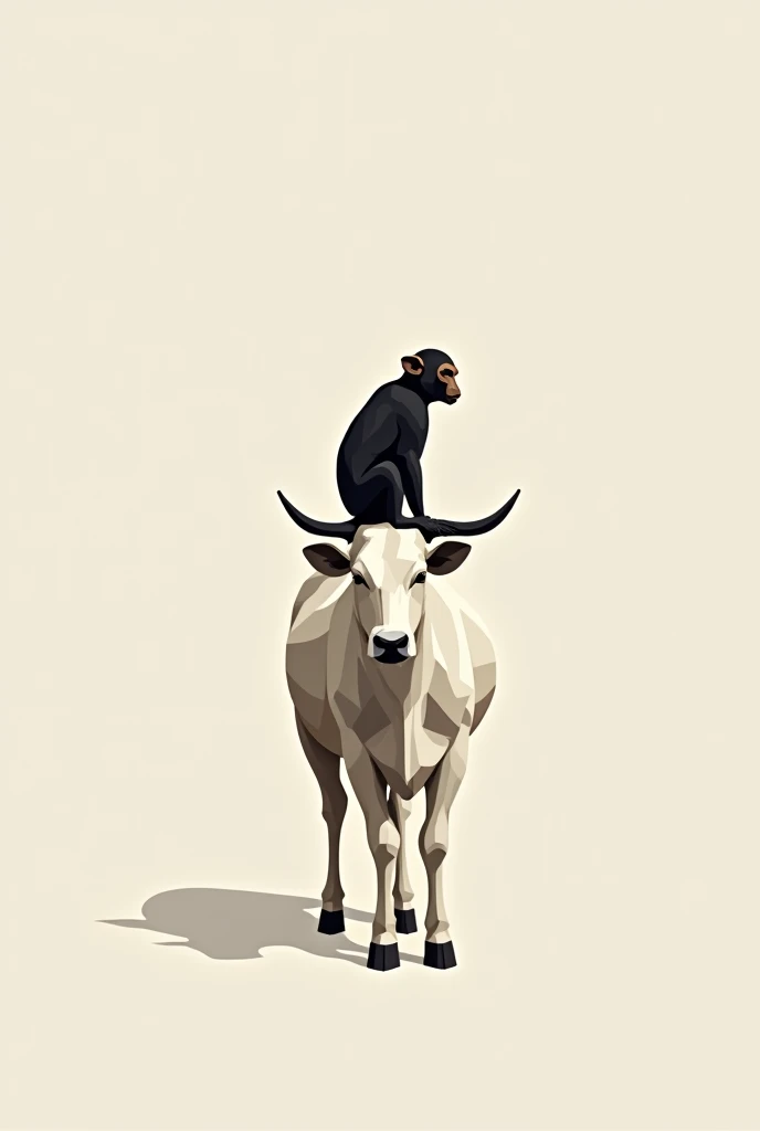 Minimalist painting of a Monkey on a cow 
