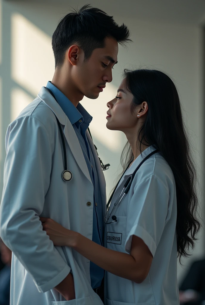 Brother male neurosurgeon with black hair, short. meets his younger sister, a medical student, black haired cok, long and wavy. brain fund