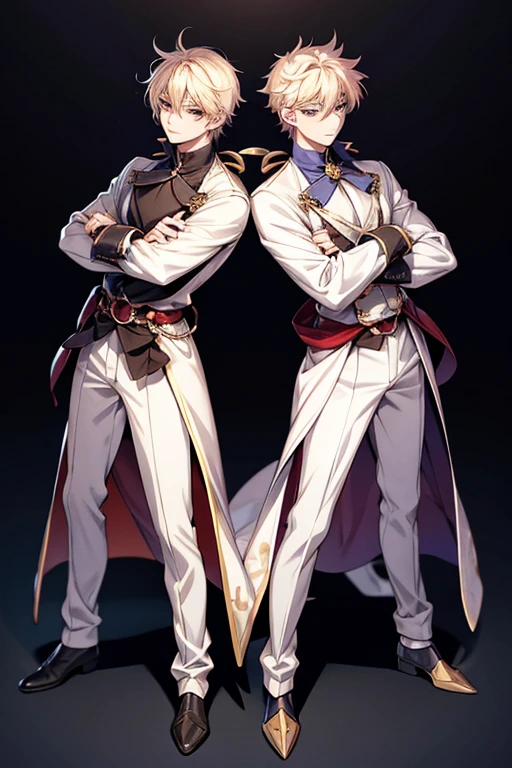 Anime-style illustration of the full body of twin boys, servants.