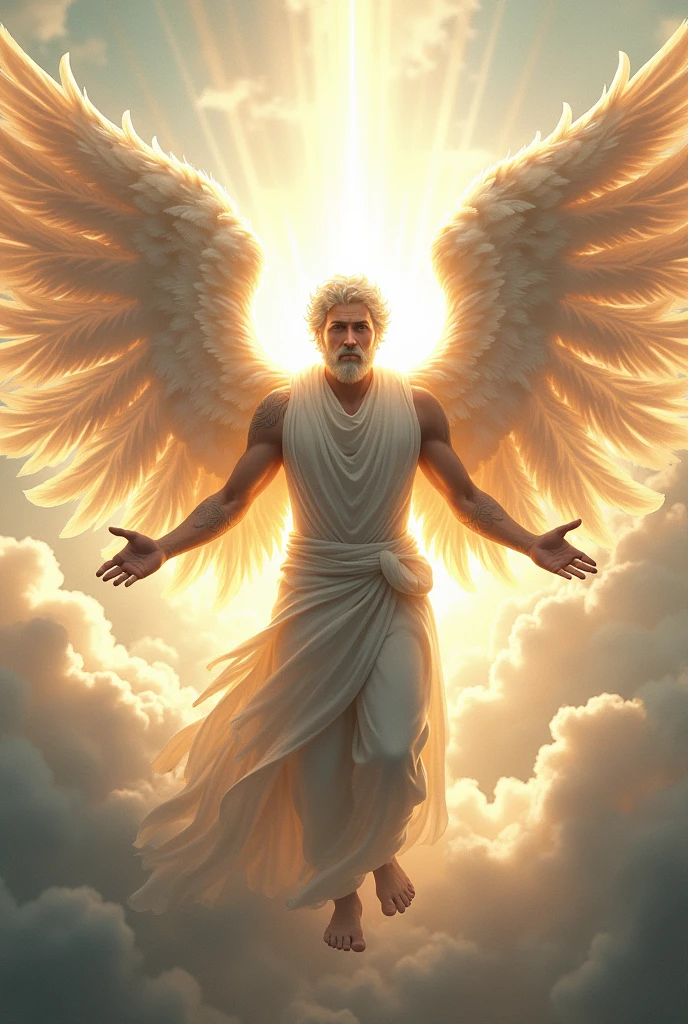 Male angel with six wings on his back
