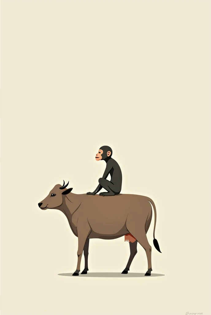 Minimalist painting of a Monkey riding on a cow