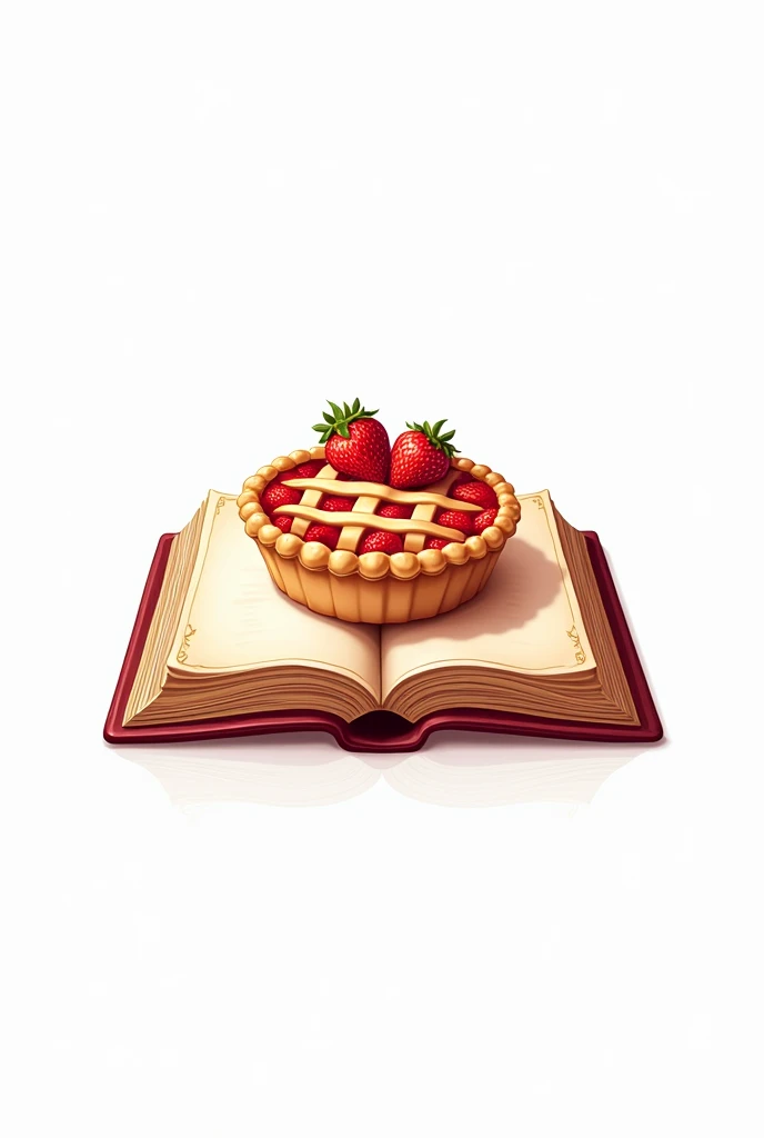 logo representing an open book with a strawberry pie on top all on a white background