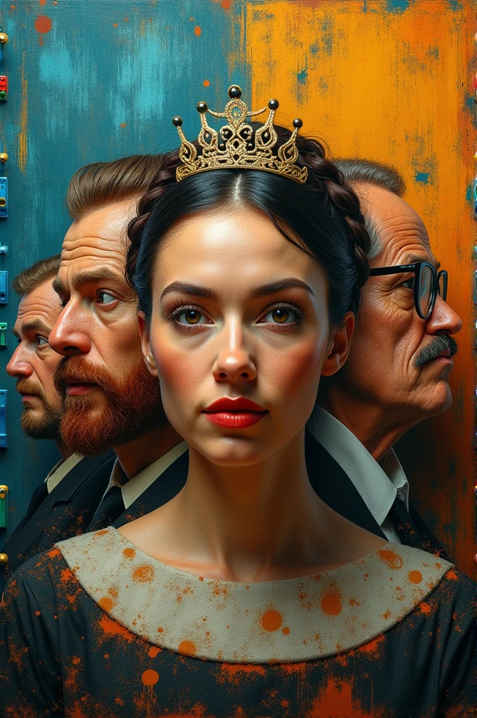 Create a realistic YouTube thumbnail with the faces of famous painters With this theme written in Brazilian Portuguese:"The Most Interesting Facts About Famous Painters"
size 16:9