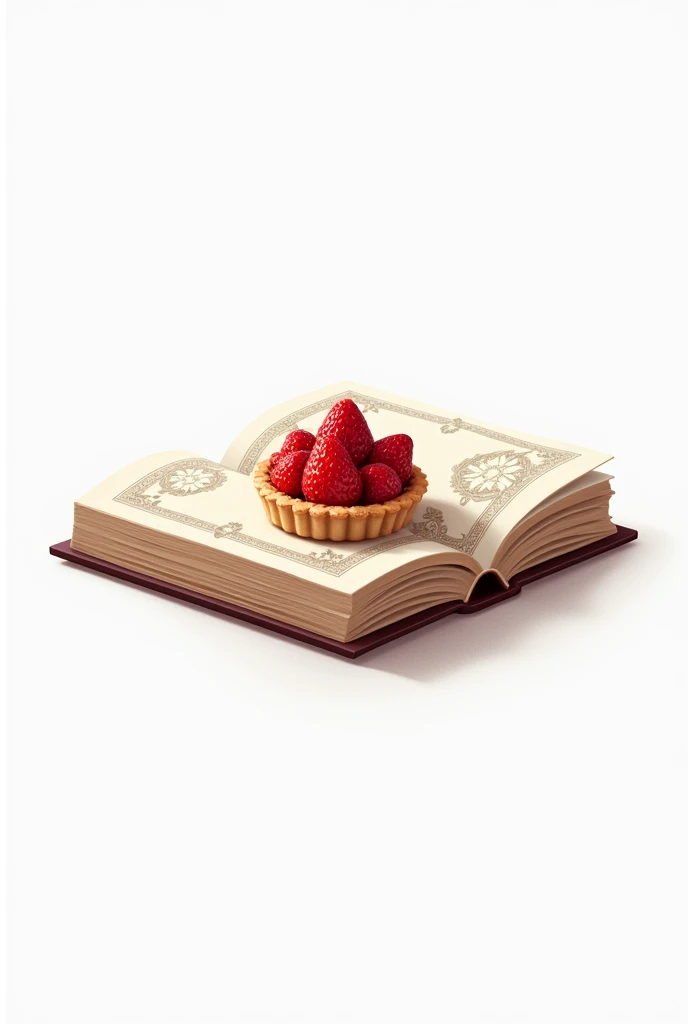 logo représentant un livre ouvert avec des ornements d'assiette sur les pages avec une tarte aux fraises posé dessus le tout sur un fond blanc