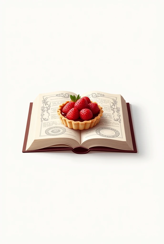 logo représentant un livre ouvert avec des ornements d'assiette sur les pages avec une tarte aux fraises posé dessus le tout sur un fond blanc