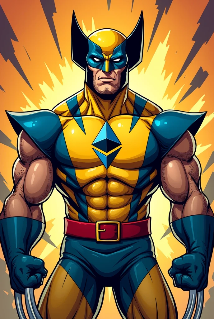 The Wolverine as a cartoon and the ethereum logo on his chest