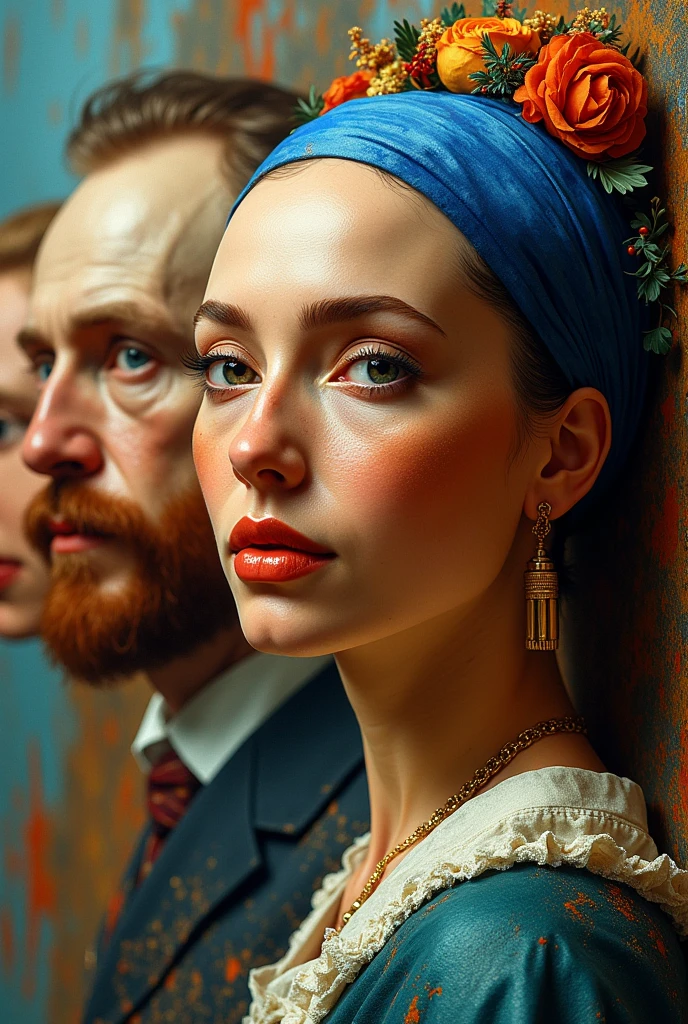 Create a realistic YouTube thumbnail with the faces of famous painters With this theme written in Brazilian Portuguese:"The Most Interesting Facts About Famous Painters"
size 16:9