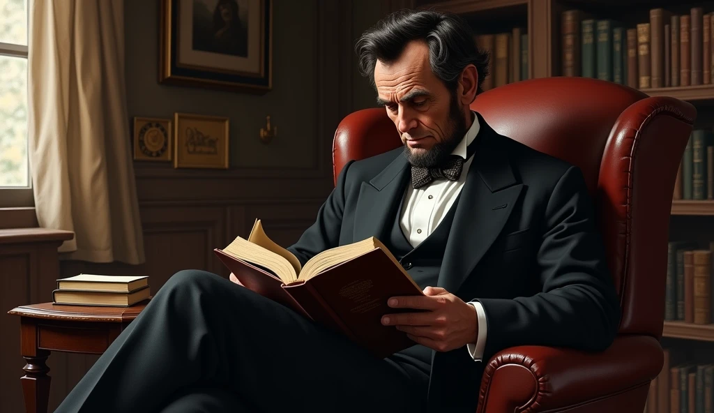 Abraham Lincoln reading a book at home