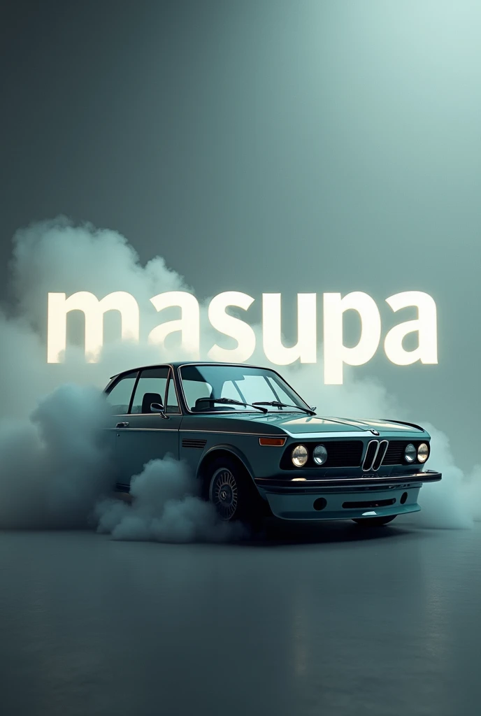 I want the word MAsupa to be behind old BMW M2 with smoke side view