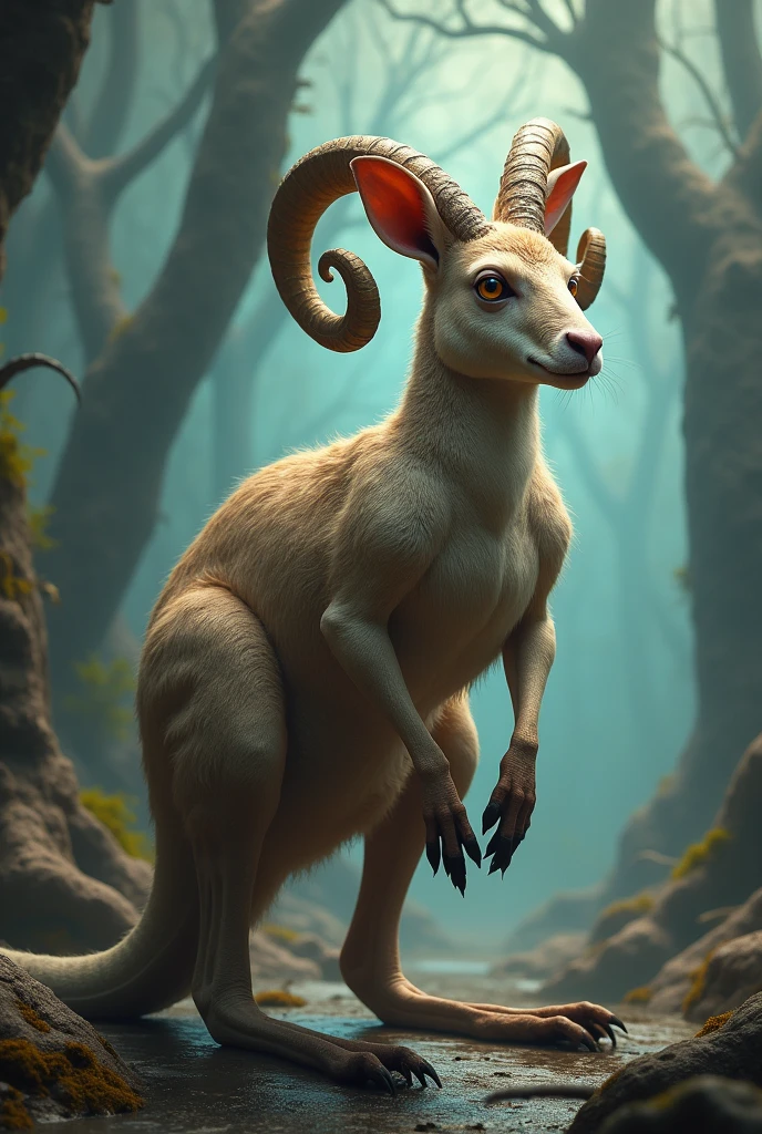 kangaroo with horns and a serpentine tail