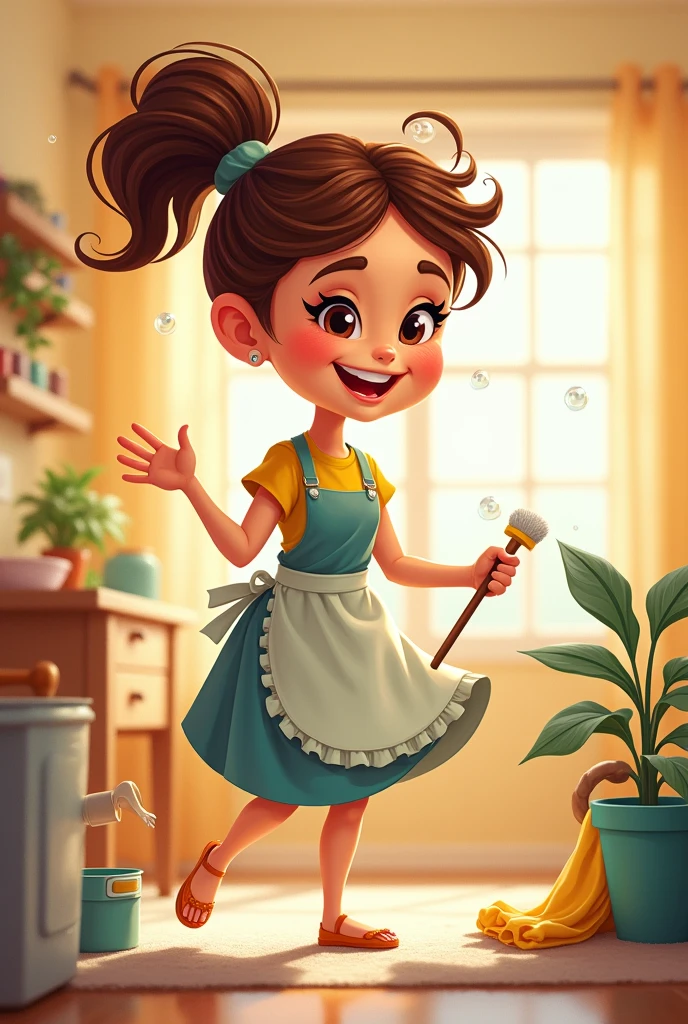 cartoon woman cleaning