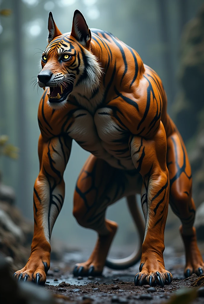 A muscular mix of a Doberman and a Bengal tiger