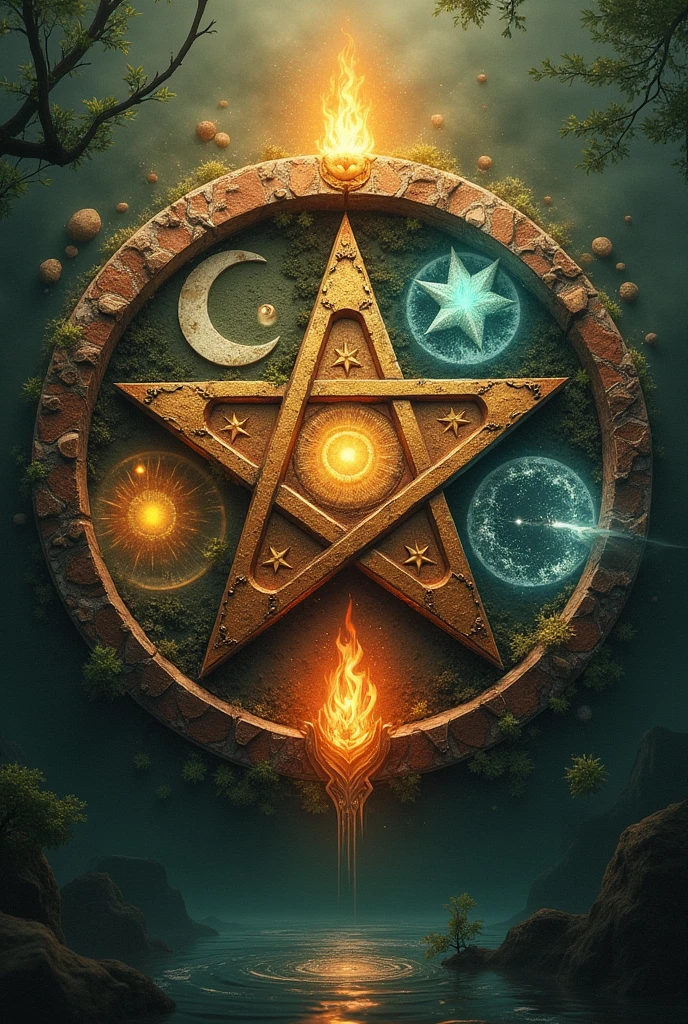 A PENTACLE WITH THE ELEMENTS OF NATURE