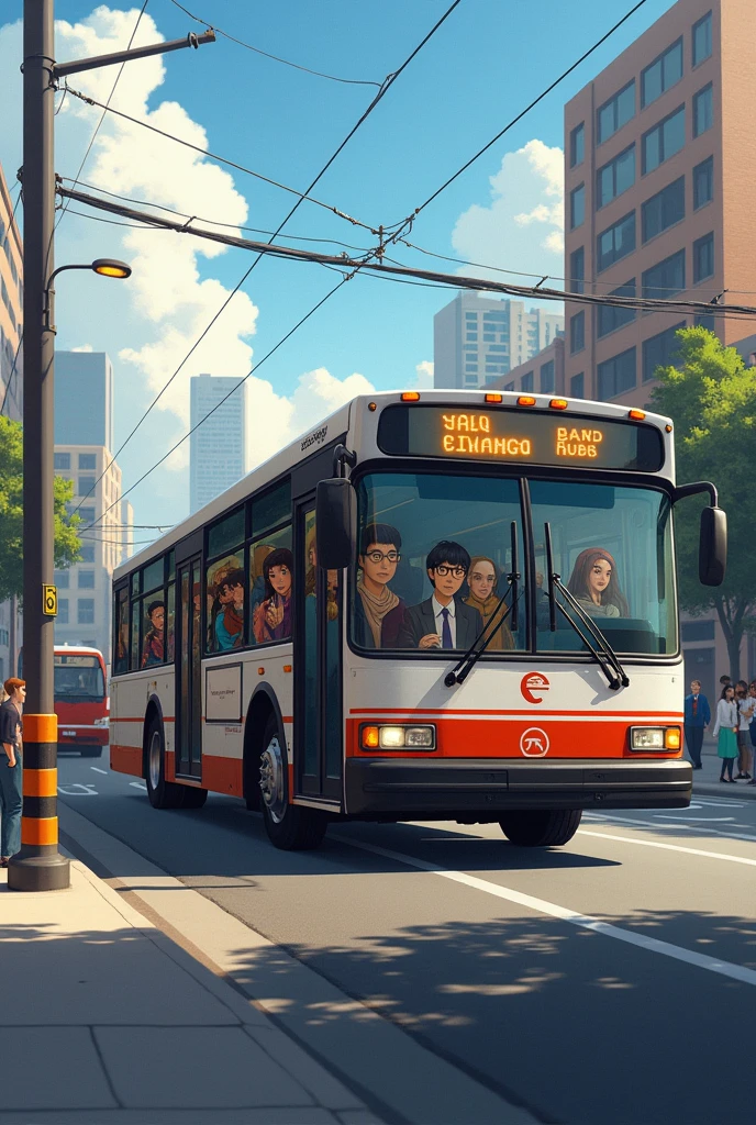 a realistic bus with passengers