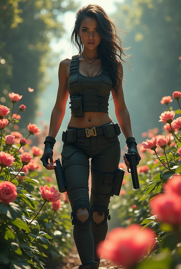 Flower guard cibrg woman holding a pistol