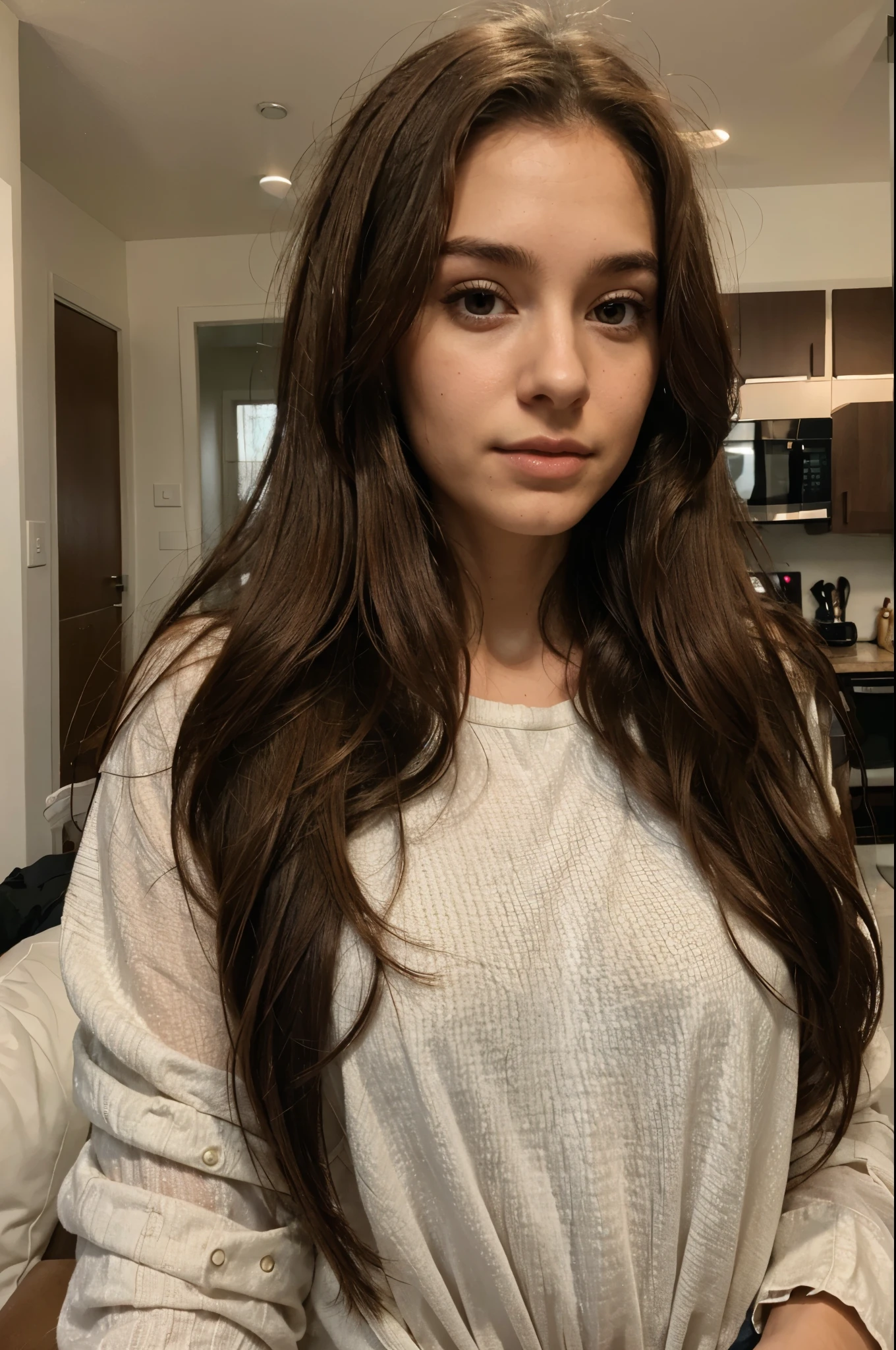 Arafed woman with long brown hair and a thin face and curls&#39;ears posing for a photo, cheveux fins et brillants, slick hair, girl with dark brown hair, girl with brown hair, coiffure droite, brown hair with middle parting, ana de armas portrait, cheveux raides soyeux parfaits, Anna Nikonova alias Newmilky, attractive brown hair woman, photo Ultra HD Sophie Mudd, ana de armas
