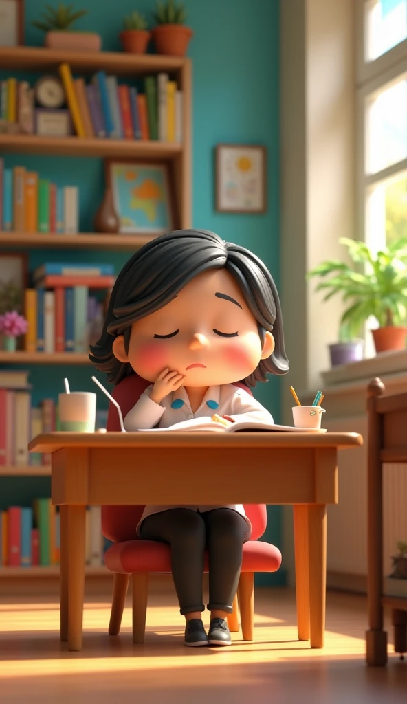 3d cartoon ; A schoolteacher used to take a short nap every afternoon.