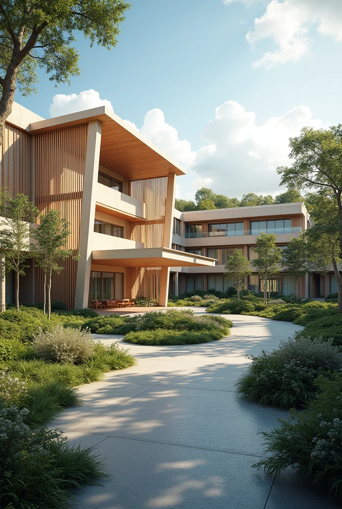 Propose moi un plan type, and a 3D image for a specialty hospital specializing in cardiology, neurologists, oncologists, urologists, Kinésithérapie, TRAUMA. With the pavilion hospital style.