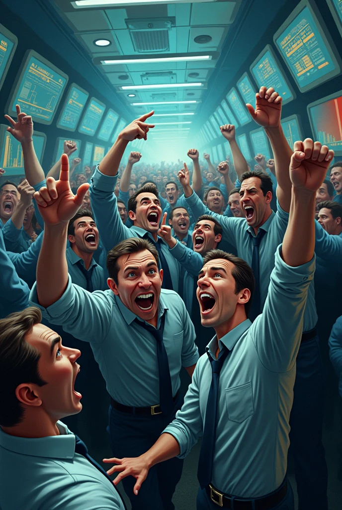 Stock market trading bay and sell men and small room 
