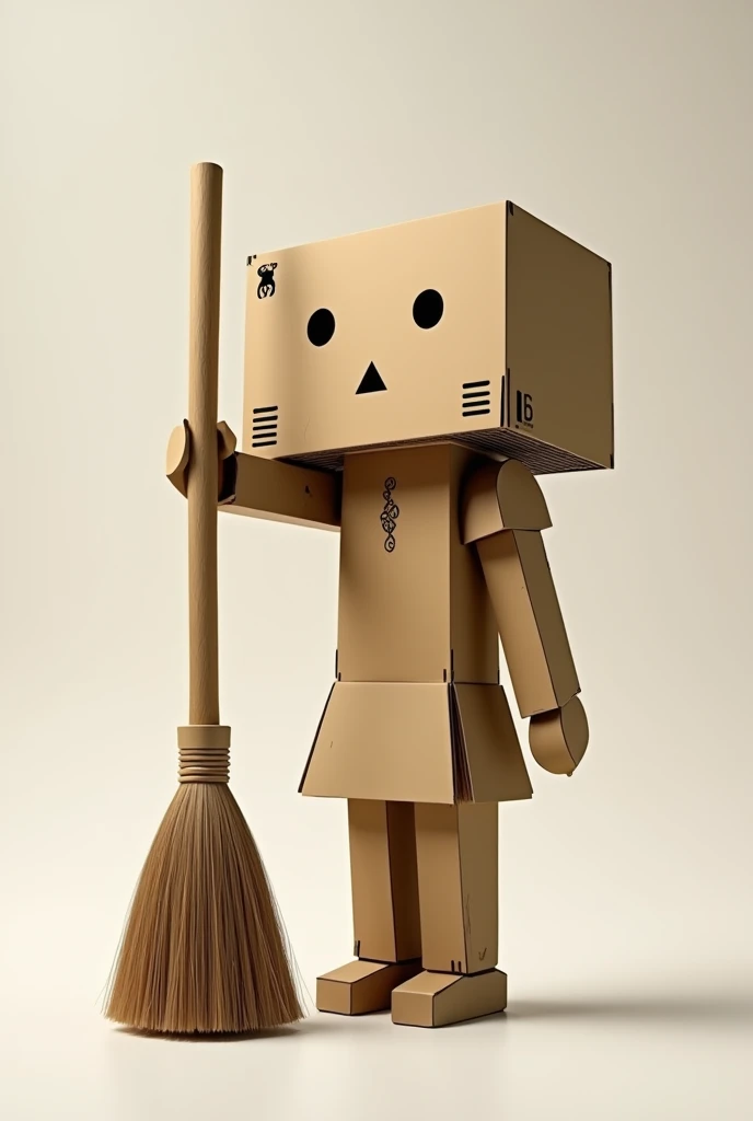 cardboard woman with a broom