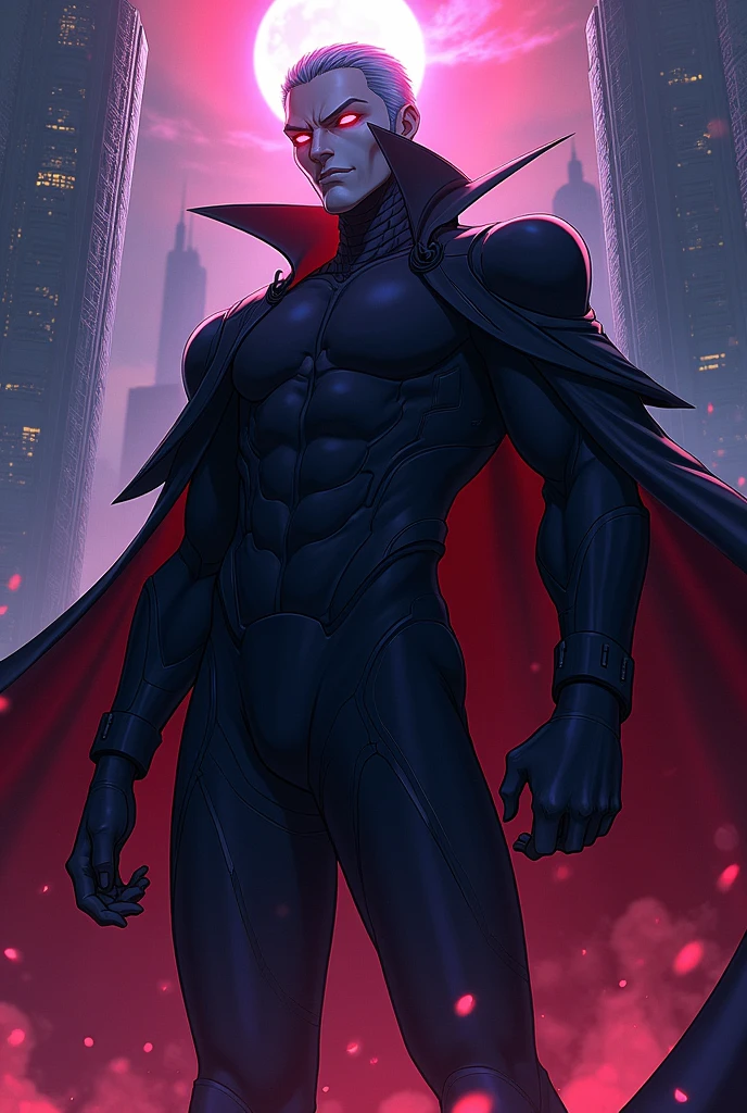 Dawnwesker6896 as anime supervillain, anime style,