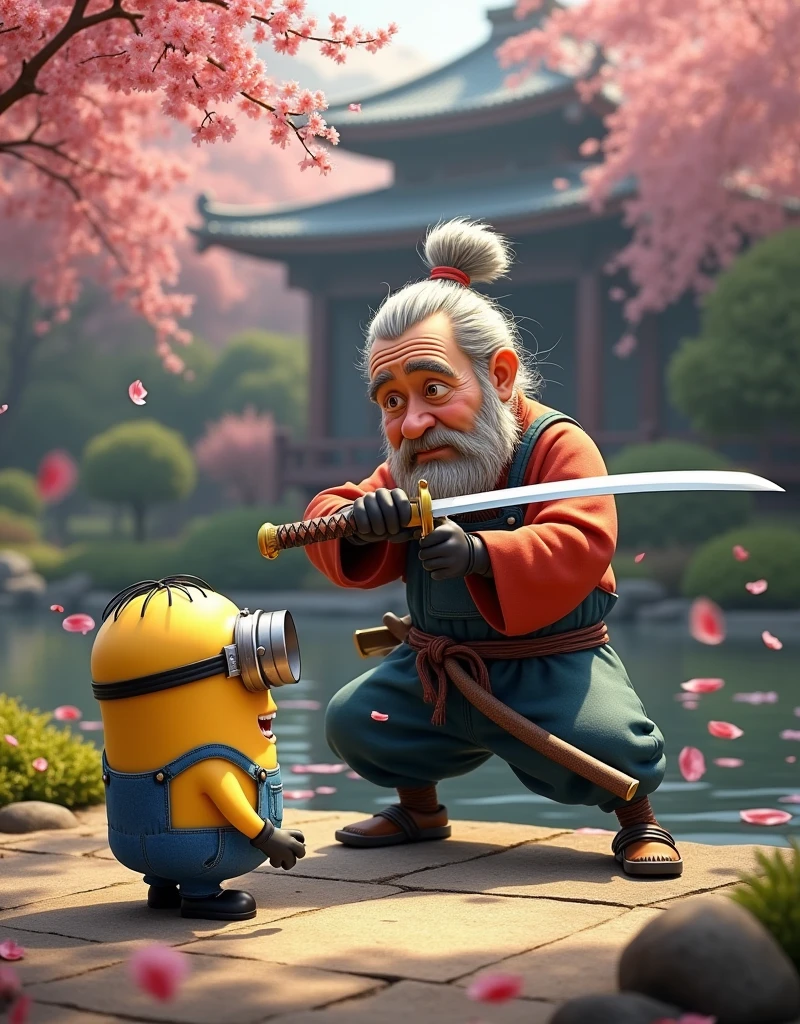 Minion Kevin . Meet the old samurai practicing with the samurai sword