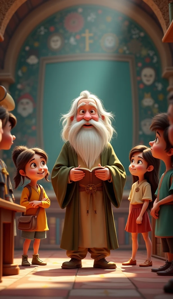 3d cartoon ; When his pupils asked him why he did so, he said that he went to dreamland to meet ancient sages.