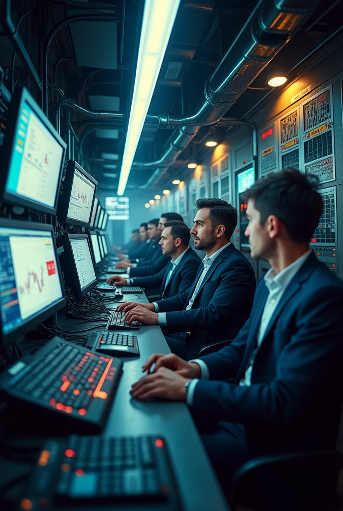 Stock market trading bay and sell men and small room computer setup for computer small room