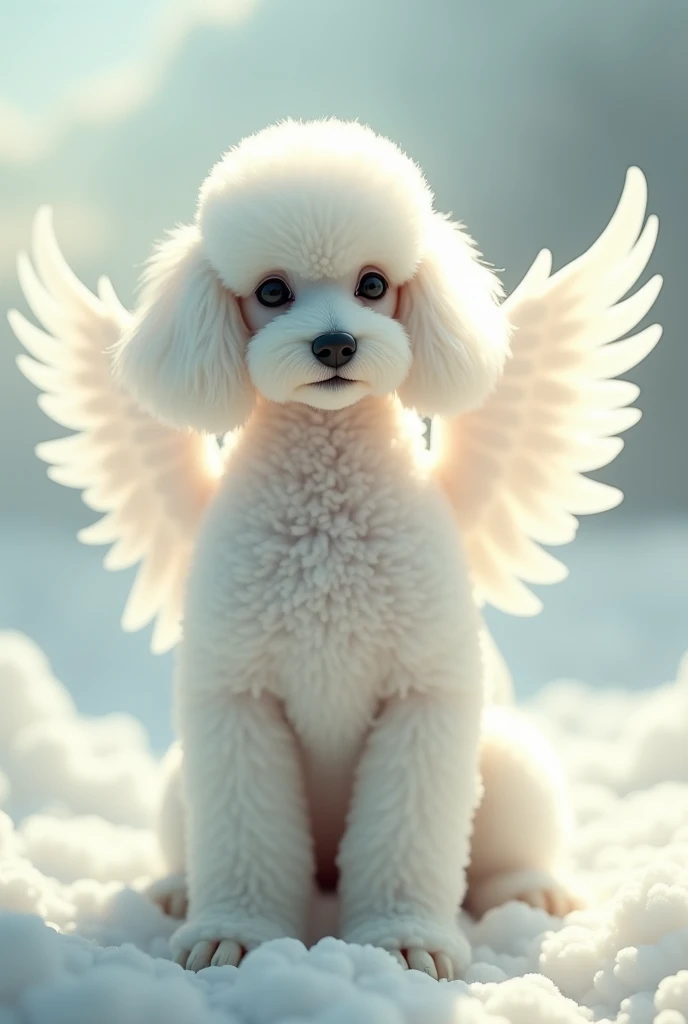 Female French Poodle dog, white color with angel wings