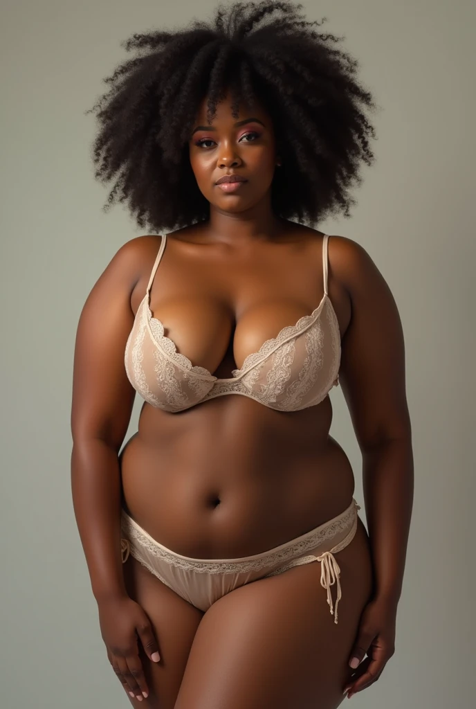 Ultra realistic afro american girl beautiful shape realistic proportion curly hair underwear panoramic view best quality realistic 