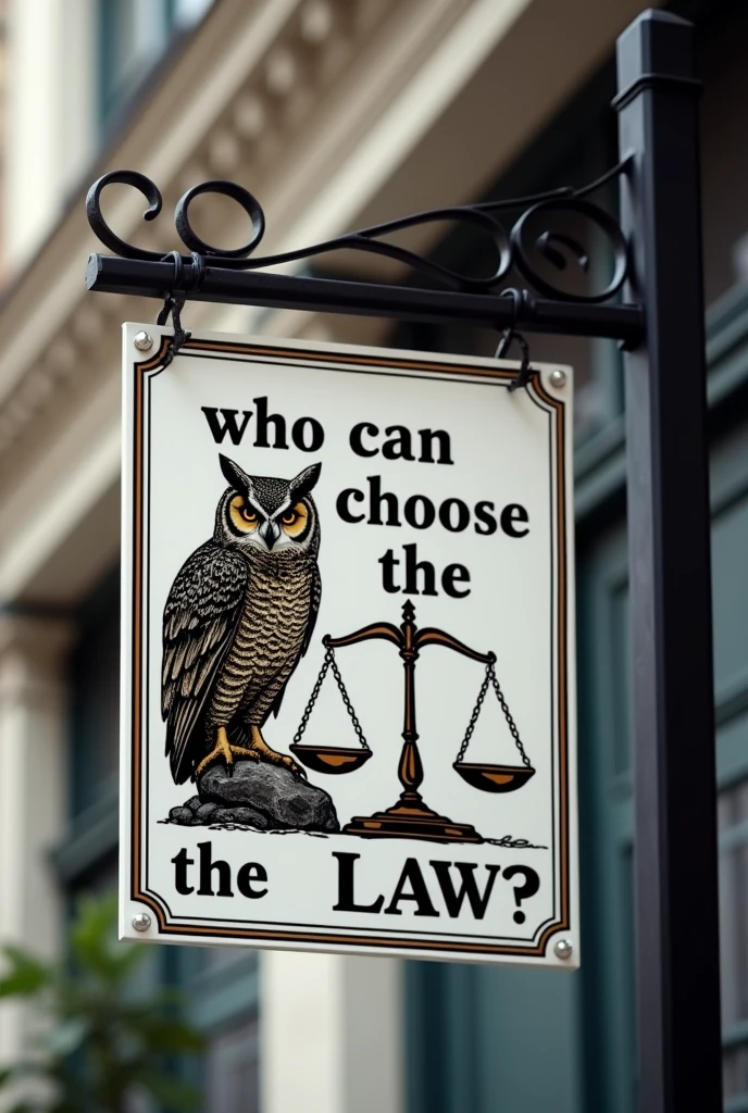Law office sign with the phrase:
🏛️🦉⚖️
WHO CAN CHOOSE THE LAW