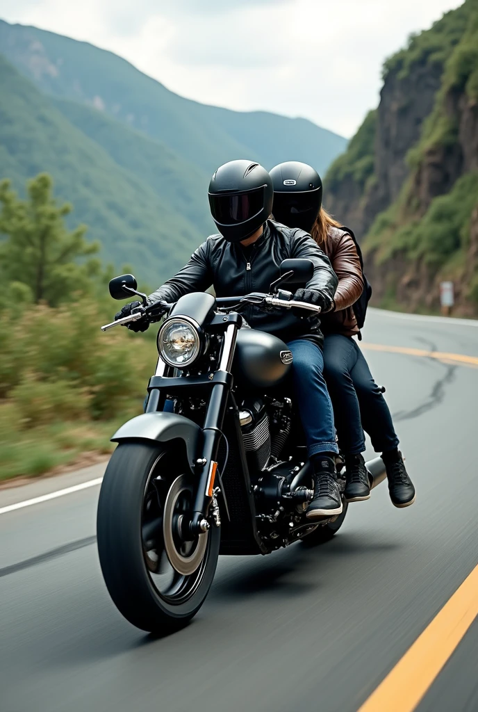A realistic motorcycle with passengers