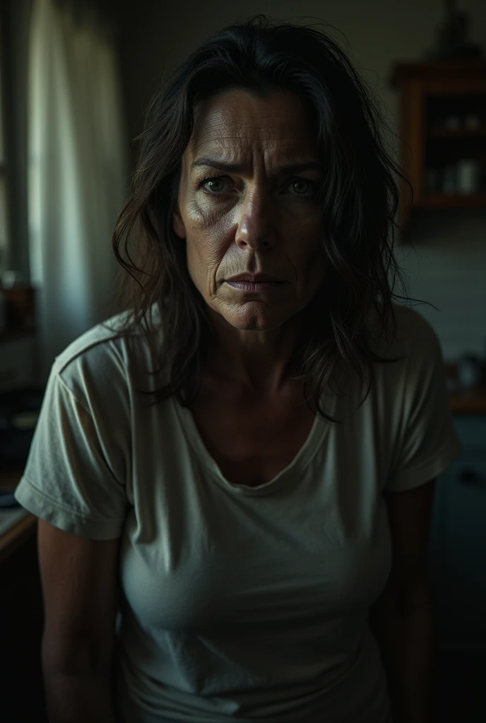 A tired woman who wants to kill her husband because of fatigue