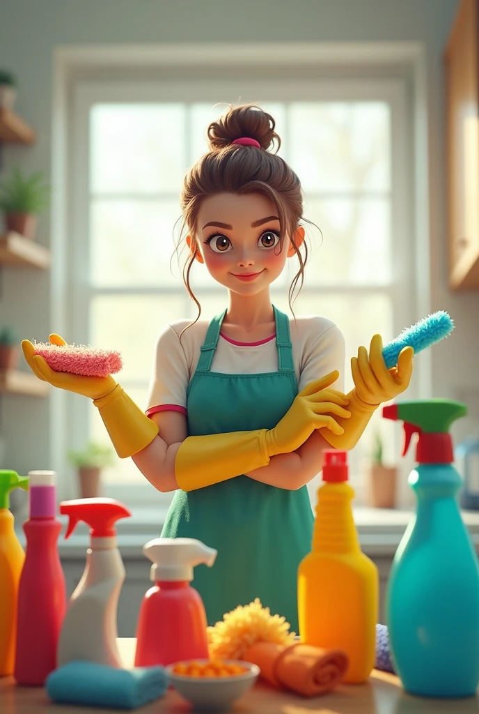 woman with cleaning products (lively)