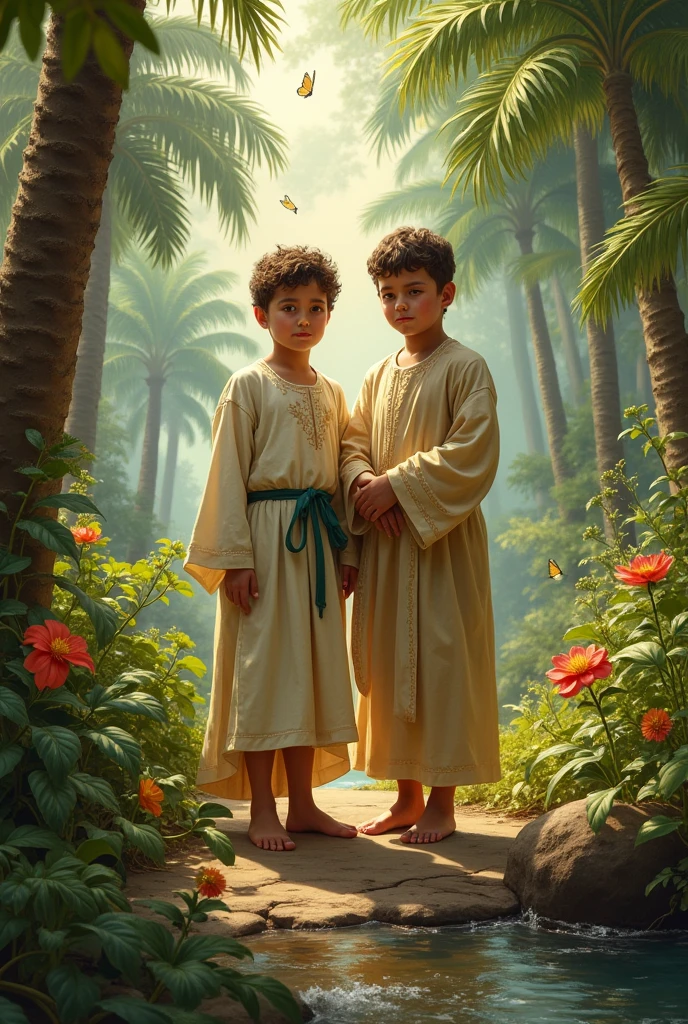 Saint Cosmas and Damian as children in the Aruanda garden
