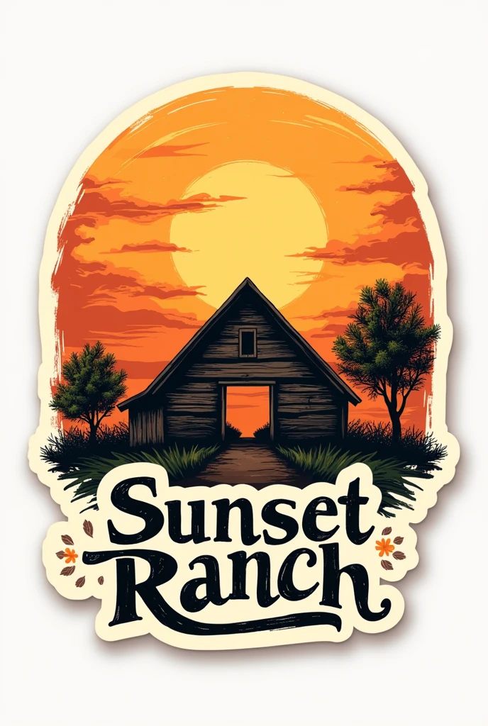 Make a logo in Portuguese for a farm in the Agro business sector with the name: Sunset Ranch Farm to Make Sticker 