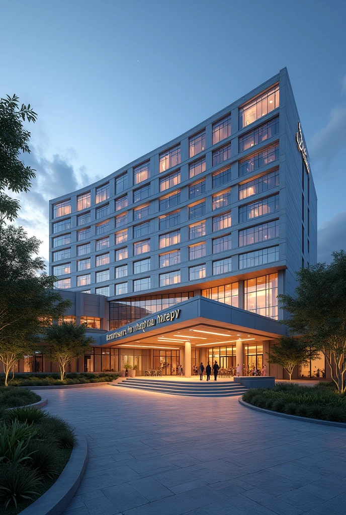 Propose moi un plan type, and a 3D image for a specialty hospital specializing in cardiology, neurologists, oncologists, urologists, Kinésithérapie, TRAUMA.
