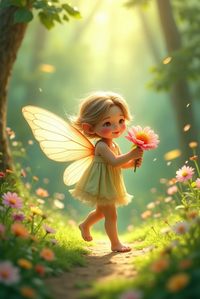 Create an animated character delivering a flower 